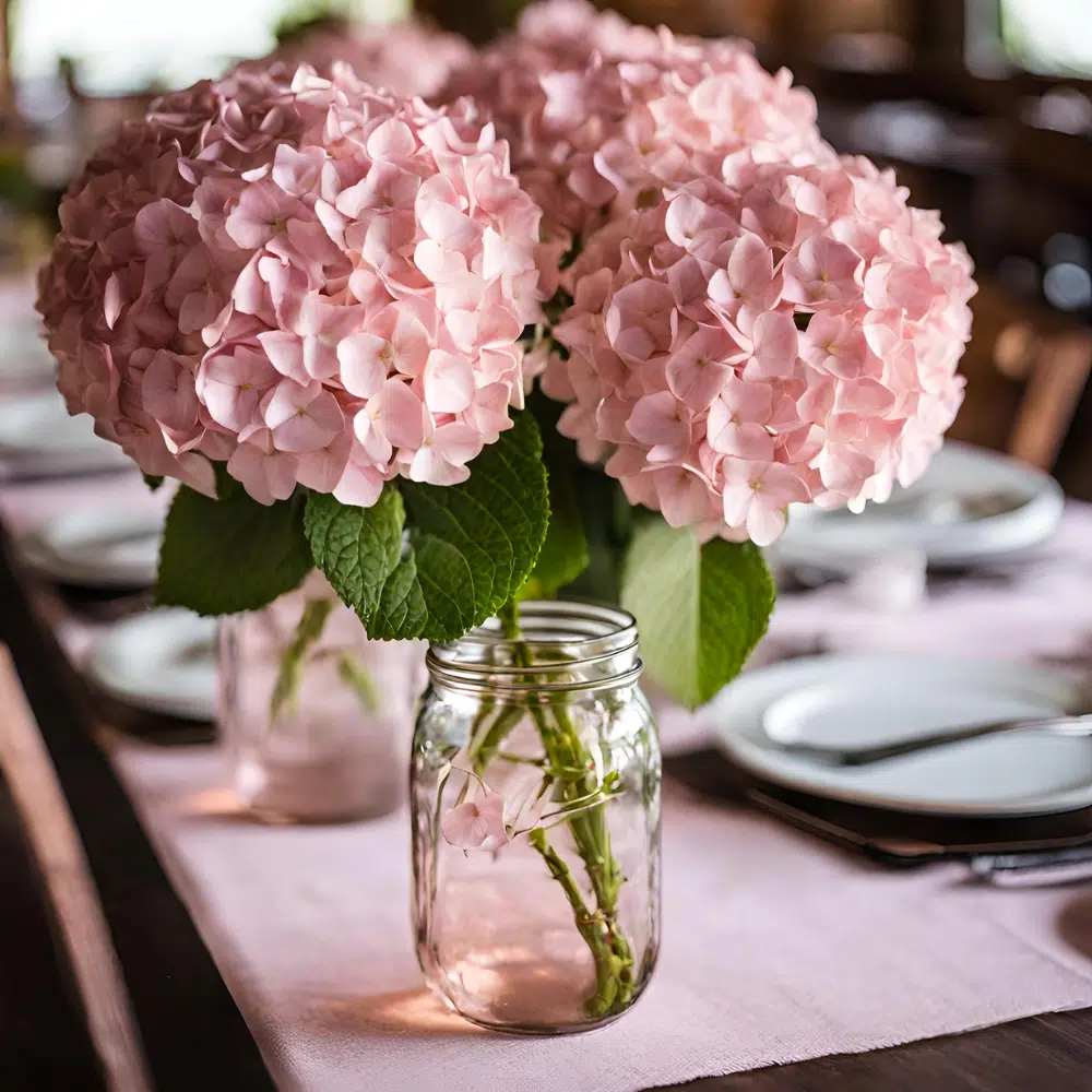 pink-hydrangea-flowers-restaurant-tables