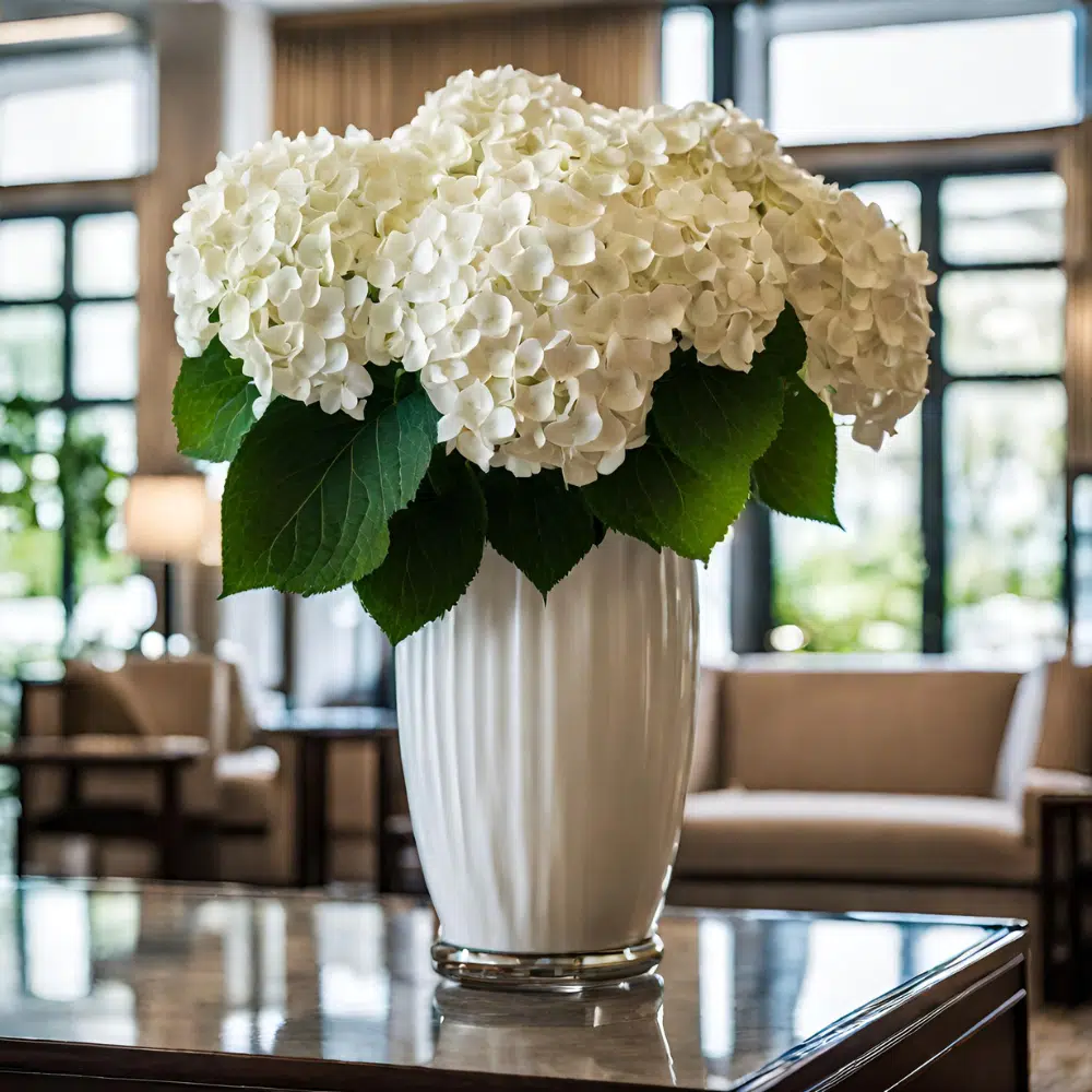 white-hydrangea-upscale-hotel-lobby