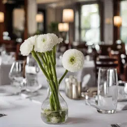 white-ranunculas-flowers-restaurant-table
